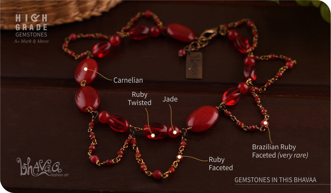 bhavaa Premium Gemstone Jewelry- Anklet. Coy Radiance Collection, Mark-1 | Gemstones: Carnelian, Ruby, Jade, Brazilian Ruby