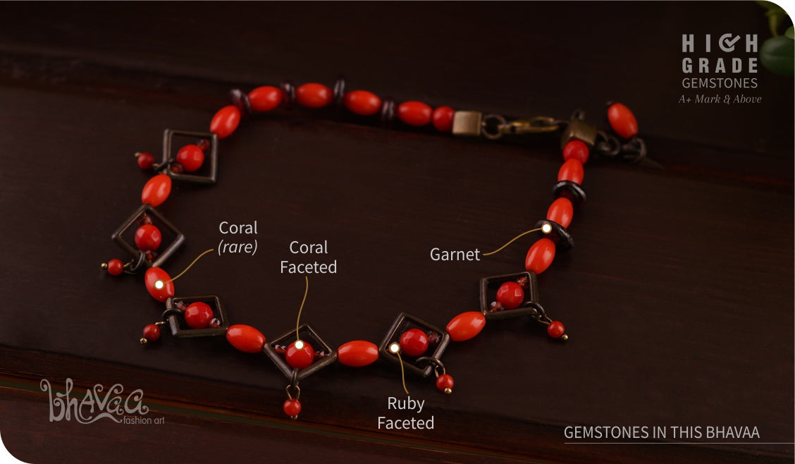 bhavaa Premium Gemstone Jewelry- Anklet. Coy Radiance Collection, Mark-1 | Gemstones: Coral, Ruby, Garnet