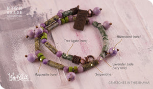 bhavaa Premium Gemstone Jewelry- Anklet. Soothing Vibrancy Collection, Mark-1 | Gemstones: Tree Agate, Green Magnesite, Purple Riverstone, Green Serpentine, Lavender Jade