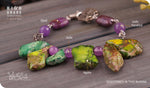 Load image into Gallery viewer, bhavaa Premium Gemstone Jewelry- Bracelet. Products Soothing Vibrancy Collection, Mark-1 | Gemstones: Green Sea Sediment Jasper, Purple Crazy Lace Agate, Green Jade Faceted
