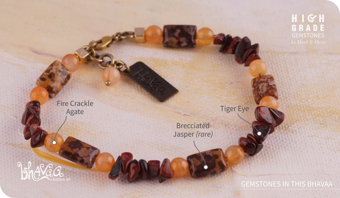 bhavaa Premium Gemstone Jewelry- Anklet. Rustic Elegance Collection, Mark-1 | Gemstones: Brecciated Jasper, Tiger Eye, Fire Crackle Agate