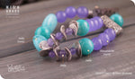 Load image into Gallery viewer, bhavaa Premium Gemstone Jewelry- Bracelet. Soothing Vibrancy Collection, Mark-2 | Gemstones: Green Jade, Purple Alexandrite, Purple Jade
