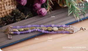 bhavaa Premium Gemstone Jewelry- Bracelet. Soothing Vibrancy Collection, Mark-1 | Gemstones: Green Opal, Purple Jade 