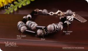 bhavaa Premium Gemstone Jewelry- Bracelet. Innate Poise Collection, Mark-2 | Gemstones: Grey Map Jasper, Onyx