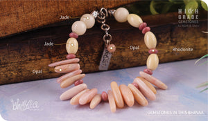 bhavaa Premium Gemstone Jewelry- Bracelet. Vivacious Charm Collection, Mark-1 | Gemstones: Pink Opal, Yellow Jade, Pink Rhodonite