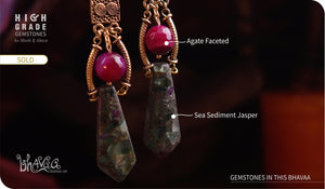 bhavaa Premium Gemstone Jewelry- Earrings. Soothing Vibrancy Collection, Mark-1 | Gemstones: Green Sea Sediment Jasper, Purple Agate.