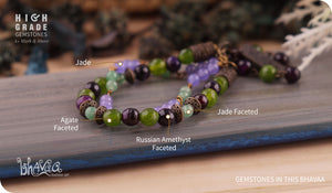 bhavaa Premium Gemstone Jewelry- Bracelet. Products Soothing Vibrancy Collection, Mark-2 | Gemstones: Green Agate Faceted, Green Jade, Purple Russian Amethyst Faceted, Purple Jade