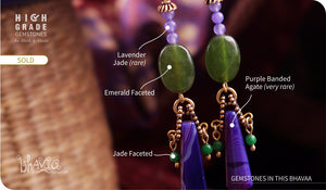 bhavaa Premium Gemstone Jewelry- Earrings. Soothing Vibrancy Collection, Mark-2 | Gemstones: Purple Banded Agate, Lavender Jade, Green Jade Faceted, Green Agate Faceted.