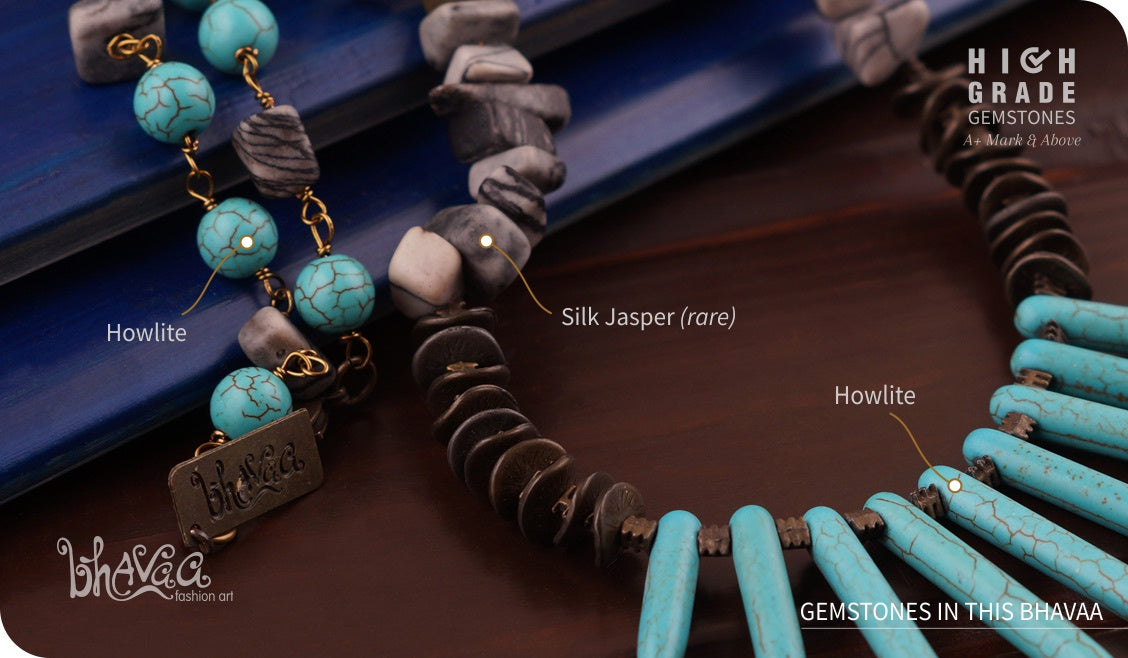 bhavaa Premium Gemstone Jewelry- Necklace. Serene Indulgence Collection, Mark-2 | Gemstones: Silk Jasper, Blue Howlite