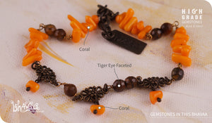 bhavaa Premium Gemstone Jewelry- Anklet. Rustic Elegance Collection, Mark-2 | Gemstones: Orange Coral, Tiger Eye Faceted