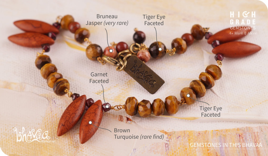 bhavaa Premium Gemstone Jewelry- Anklet. Rustic Elegance Collection, Mark-1 | Gemstones: Bruneau Jasper, Brown Turquoise, Tiger Eye Faceted, Brown Garnet Faceted