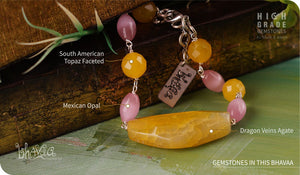 bhavaa Premium Gemstone Jewelry- Bracelet. Vivacious Charm Collection, Mark-1 | Gemstones: Pink Mexican Opal, Yellow South American Topaz Faceted, Yellow Dragon Veins Agate