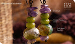 Load image into Gallery viewer, bhavaa Premium Gemstone Jewelry- Earrings. Soothing Vibrancy Collection, Mark-2 | Gemstones: Peridot Faceted, Green Agate Faceted, Amethyst 
