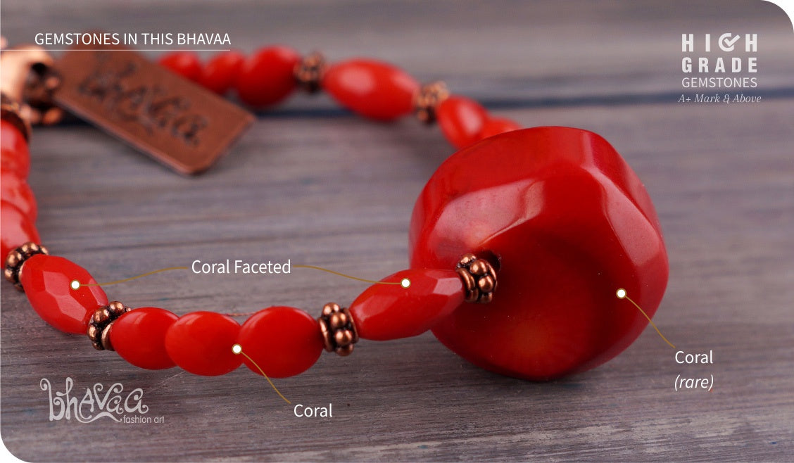 bhavaa Premium Gemstone Jewelry- Bracelet. Coy Radiance Collection, Mark-1 | Gemstones: Red Coral