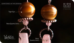 bhavaa Premium Gemstone Jewelry- Earrings. Vivacious Charm Collection, Mark-2 | Gemstones: Pink Rose Quartz, Yellow Tiger Eye, Pink Quartz 