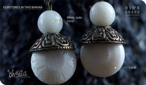 bhavaa Premium Gemstone Jewelry- Earrings. Subtle Lustre Collection, Mark-2 | Gemstones: White Jade, White Sponge Coral