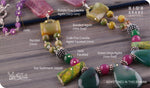 Load image into Gallery viewer, bhavaa Premium Gemstone Jewelry- Necklace. Soothing Vibrancy Collection, Mark-1 | Gemstones: Green Onyx Agate, Green Crab Fire Crackle Agate Faceted, Purple Fire Crackle Agate, Green Banded Agate, Green Sea Sediment Jasper, Purple Jade Faceted, Green Jade Faceted, Peridot, Purple Jade
