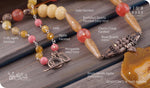 Load image into Gallery viewer, bhavaa Premium Gemstone Jewelry- Necklace. Vivacious Charm Collection, Mark-1 | Gemstones: Yellow Druzy Geode Agate Pendant, Yellow Rutilated Quartz Faceted, Pink Cherry Creek Quartz Faceted, Pink Cherry Quartz Faceted, Pink Morganite, Crab Agate Faceted, Yellow Jade, Agate Faceted, Rose Quartz
