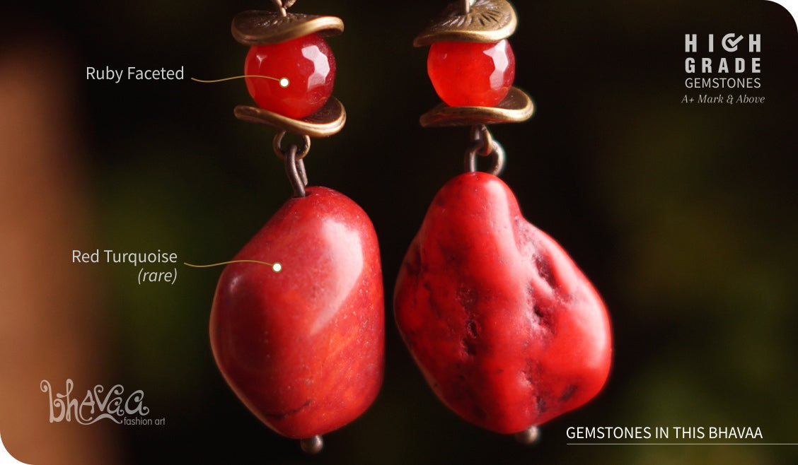 bhavaa Premium Gemstone Jewelry- Earrings. Coy Radiance Collection, Mark-1 | Gemstones: Red Turquoise, Ruby Faceted