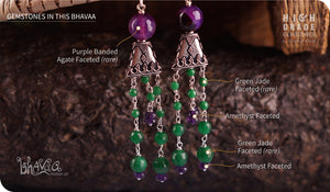 bhavaa Premium Gemstone Jewelry- Earrings. Soothing Vibrancy Collection, Mark-1 | Gemstones: Purple Banded Agate Faceted, Amethyst Faceted, Green Jade Faceted