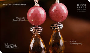 bhavaa Premium Gemstone Jewelry- Earrings. Vivacious Charm Collection, Mark-1 | Gemstones: Rhodonite Faceted, Citrine Faceted