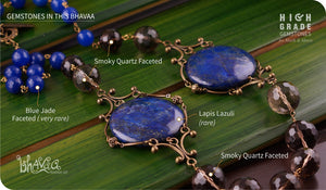 bhavaa Premium Gemstone Jewelry- Necklace. Serene Indulgence Collection, Mark-1 | Gemstones: Lapis Lazuli, Blue Jade Faceted, Smoky Quartz Faceted