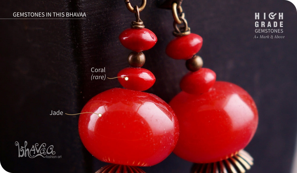 bhavaa Premium Gemstone Jewelry- Earrings. Coy Radiance Collection, Mark-2 | Gemstones: Red Jade, Red Coral