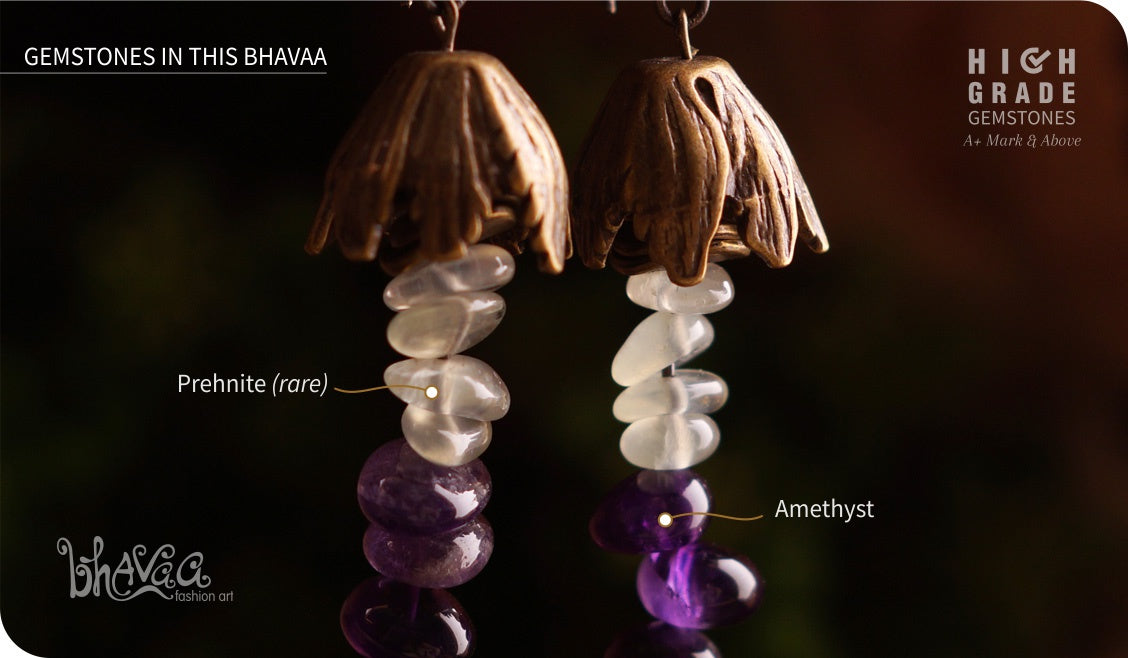 bhavaa Premium Gemstone Jewelry- Earrings. Soothing Vibrancy Collection, Mark-1 | Gemstones: Prehnite, Amethyst 