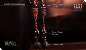 bhavaa Premium Gemstone Jewelry- Earrings. Innate Poise Collection, Mark-1 | Gemstones: Smoky Quartz Faceted, Lava