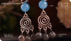 bhavaa Premium Gemstone Jewelry- Earrings. Serene Indulgence Collection, Mark-2 | Gemstones: Blue Jade, Labradorite