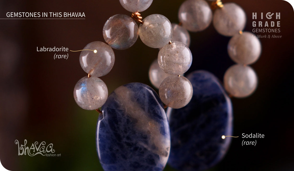 bhavaa Premium Gemstone Jewelry- Earrings. Serene Indulgence Collection, Mark-1 | Gemstones: Labradorite, Blue Sodalite