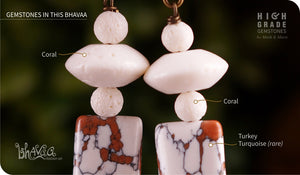 bhavaa Premium Gemstone Jewelry- Earrings. Subtle Lustre Collection, Mark-2 | Gemstones: White Coral, White Turkey Turquoise