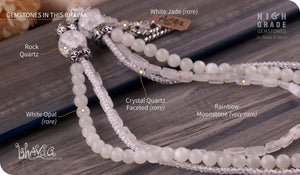 bhavaa Premium Gemstone Jewelry- Necklace. Subtle Luster Collection, Mark-1 | Gemstones: White Opal, White Jade, Crystal Quartz Faceted, Rainbow Moonstone, Rock Quartz