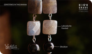 bhavaa Premium Gemstone Jewelry- Earrings. Innate Poise Collection, Mark-2 | Gemstones: Black Obsidian, Labradorite Faceted 