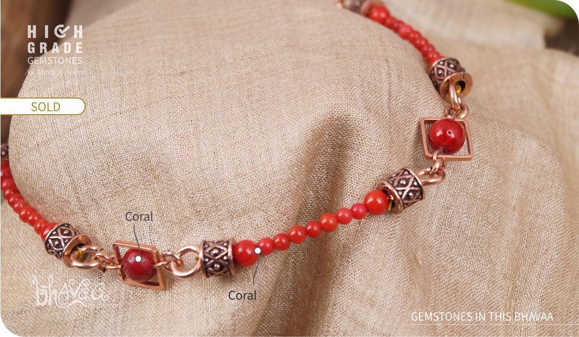 bhavaa Premium Gemstone Jewelry- Anklet. Coy Radiance Collection, Mark-2 | Gemstones: Red Coral