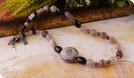 Load image into Gallery viewer, bhavaa Premium Gemstone Jewelry- Necklace. Innate Poise Collection, Mark-1 | Gemstones: Grey Tibet Heaven Eye Agate, Cloudy Quartz Faceted, Grey Fire Crackle Agate Faceted, Grey Agate, Black Onyx Agate, Agate Faceted, Grey Dragon Veins Agate Faceted
