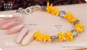 bhavaa Premium Gemstone Jewelry- Bracelet. Vivacious Charm Collection, Mark-2 | Gemstones: Yellow Sea Coral, Pink Opal