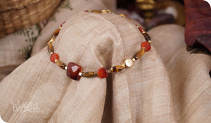 bhavaa Premium Gemstone Jewelry- Anklet. Rustic Elegance Collection, Mark-1 | Gemstones: Brown Tiger Eye, Orange Carnelian