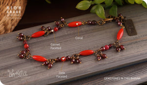 bhavaa Premium Gemstone Jewelry- Anklet. Coy Radiance Collection, Mark-1 | Gemstones: Red Coral, Red Howlite, Red Garnet Faceted