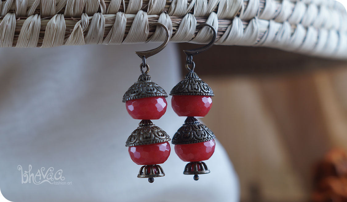 bhavaa Premium Gemstone Jewelry- Earrings. Coy Radiance Collection, Mark-2 | Gemstones: Red Jade Faceted, Red Jade