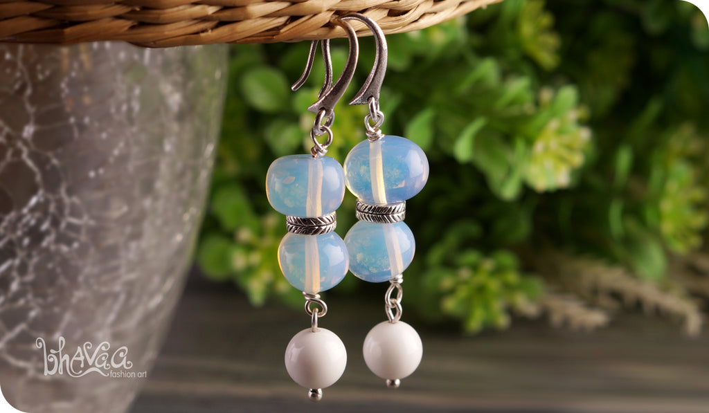 bhavaa Premium Gemstone Jewelry- Earrings. Subtle Lustre Collection, Mark-2 | Gemstones: Sri lankan Moonstone, White Jade