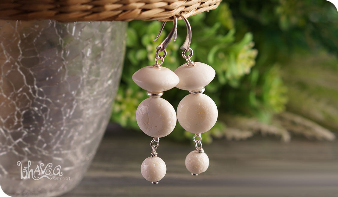 bhavaa Premium Gemstone Jewelry- Earrings. Subtle Lustre Collection, Mark-1 | Gemstones: White Coral 