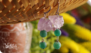 bhavaa Premium Gemstone Jewelry- Earrings. Soothing Vibrancy Collection, Mark-2 | Gemstones: Green Dream Fire Agate, Amethyst