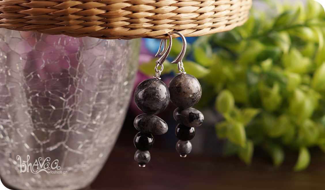 bhavaa Premium Gemstone Jewelry- Earrings. Innate Poise Collection, Mark-2 | Gemstones: Black Agate, Larvikite