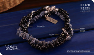 bhavaa Premium Gemstone Jewelry- Anklet. Innate Poise Collection, Mark-1 | Gemstones: Black Agate, Grey Fossil Coral, Grey Hematite