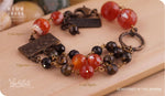 Load image into Gallery viewer, bhavaa Premium Gemstone Jewelry- Bracelet. Rustic Elegance Collection, Mark-1 | Gemstones: Orange Crab Agate Faceted, Brown Tigereye Faceted
