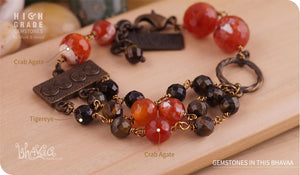 bhavaa Premium Gemstone Jewelry- Bracelet. Rustic Elegance Collection, Mark-1 | Gemstones: Orange Crab Agate Faceted, Brown Tigereye Faceted