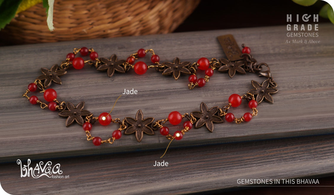 bhavaa Premium Gemstone Jewelry- Anklet. Coy Radiance Collection, Mark-2 | Gemstones: Red Jade