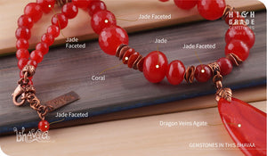 bhavaa Premium Gemstone Jewelry- Necklace. Coy Radiance Collection, Mark-1 | Gemstones: Red Dragon Veins Agate, Red Jade Faceted, Red Jade, Red Coral 