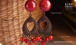 Load image into Gallery viewer, bhavaa Premium Gemstone Jewelry- Earrings. Coy Radiance Collection, Mark-1 | Gemstones: Red Fire Crackle Agate Faceted, Red Jade Faceted, Red Coral Faceted
